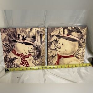 Pair of Snowman Wall Art Prints in Cream and Red